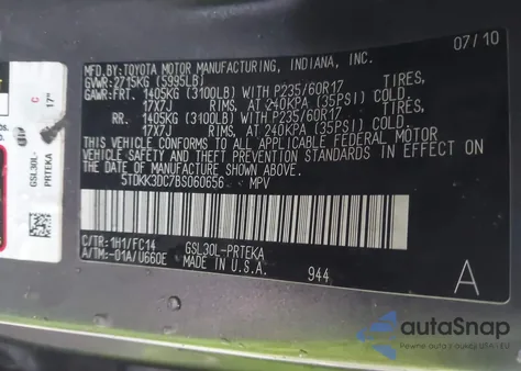 2011 Toyota Sienna Le V6 из США, поврежденный, VIN 5TDKK3DC7BS060656